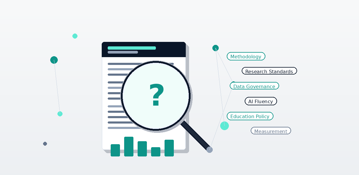 Conceptual illustration examining AI Fluency Report methodology and research standards